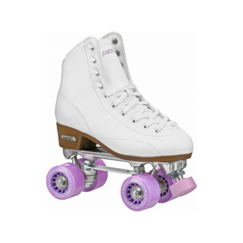 Front Facing White Pacer Stratos Roller Skates  from Roller Skate Nation