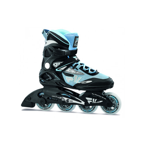 Front Facing Black/Light Blue FILA Legacy Comp Inline Skates from Rollerskatenation