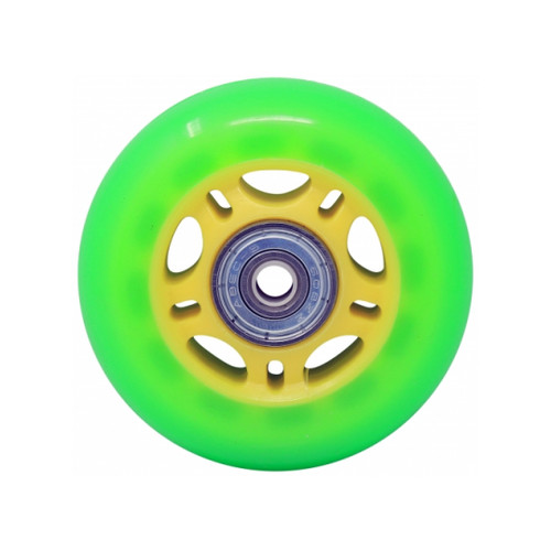 Front Facing Green and Yellow Kids Inline Replacement Wheels from Roller Skate Nation