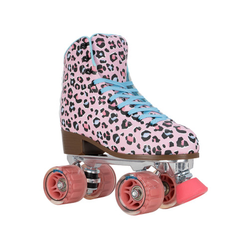 Front Facing Spotted Pink Lenexa Savanna Roller Skates from Roller Skate Nation