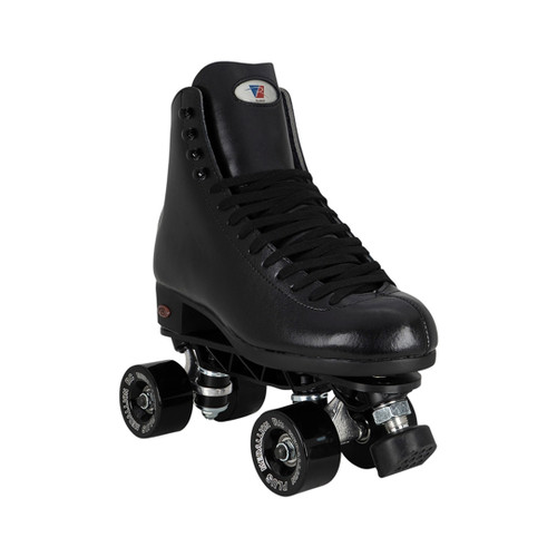 Front Facing Black Riedell 120 Roller Skates with white wheels From Roller Skate Nation