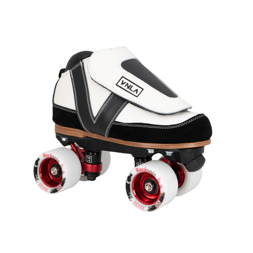 VNLA Evolution Indoor Speed Skate with Backspin Remix Wheels in White with Jam Plug