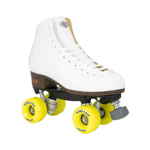 White Riedell 111 Citizen Roller Skate with Yellow Sure-Grip Aerobic Wheels from Roller Skate Nation